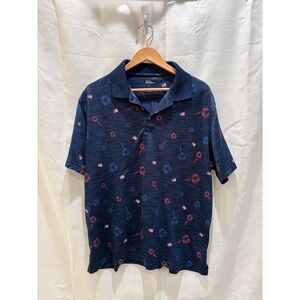 Marc Edwards Mens Navy Blue 4th of July Fireworks American Flag Polo Shirt L